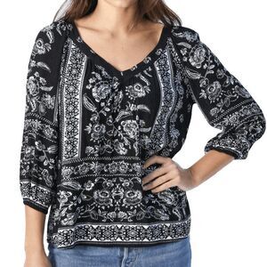 Bila Black & White Paisley Blouse, Size XXL